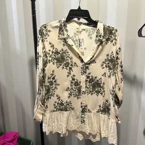 Lace printed peplum top